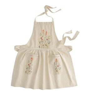 Natural Embroidered Floral Apron with Lace Trim - World Market