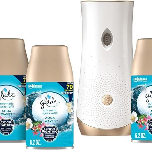 Glade Automatic Spray Refill and Holder Kit, Air Freshener for Home and Bathroom, Aqua Waves, 6.2 Oz, 2 Count (Pack of 2)