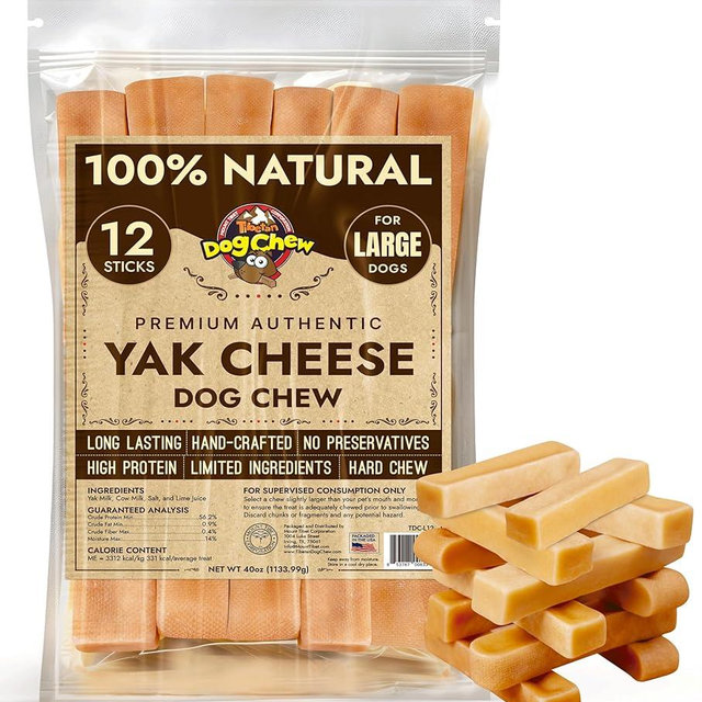 Tibetan Dog Chew Yak Cheese Sticks (12 Large Chews) - Handmade Treats for Aggressive Chewers, Easy to Digest, No Additives, Rawhide, Grains, or Gluten - Ideal Dog Toy and Travel Bag Companion