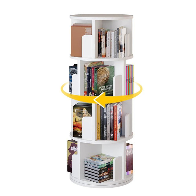 oneinmil Rotating Bookshelf, 360° Rotating Bookcase for Small Space, Corner Bookcase for Bedroom, Living Room, Study Room, 4 Tier, White