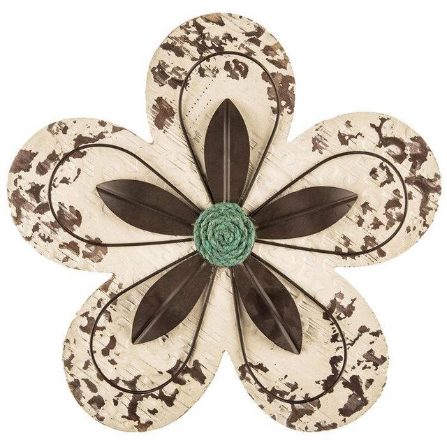 Distressed Cream Flower Wood Wall Decor