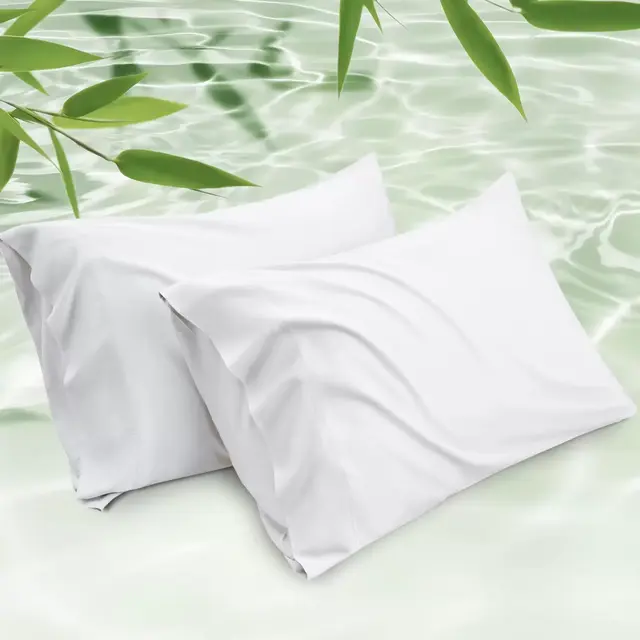 Cooling Rayon from Bamboo Pillow Cases Set Queen Size White- Bedsure