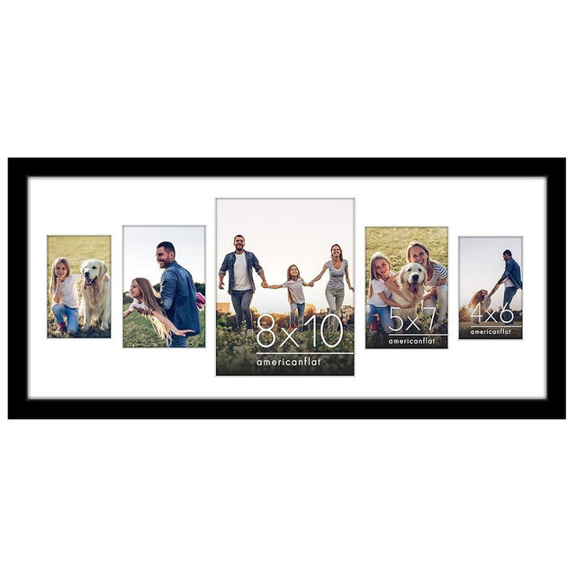 Americanflat 12x28 Collage Picture Frame with Polished Plexiglass - Fits One 8x10, Two 4x6 and Two 5x7 Photos or One 12x28 Photo - Gallery Wall Frame Set - Signature Collection – Black