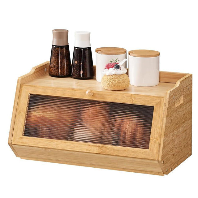 HOOBRO Large Bread Box, Bamboo Bread Box for Kitchen Countertop, Farmhouse Bread Storage Box with Acrylic Window, Bread Holder with Drop-Down Door, for Food Storage, Natural YL30MB01