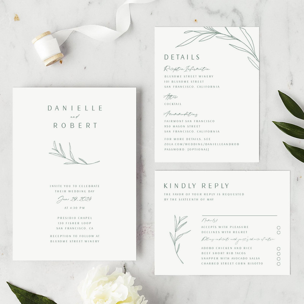 Avila Classic Letterpress | Sage | Zola Wedding Invitations