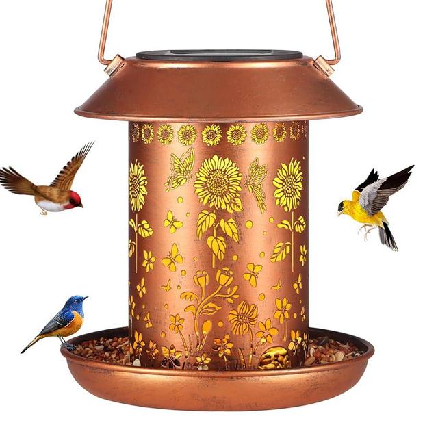Sunflower Solar Bird Feeder for Outdoors Hanging Solar Lanterns Waterproof Metal Wild Bird Feeders Garden Outside Yard Decor Christmas Birthday Gifts for Women Mom (Butterfly