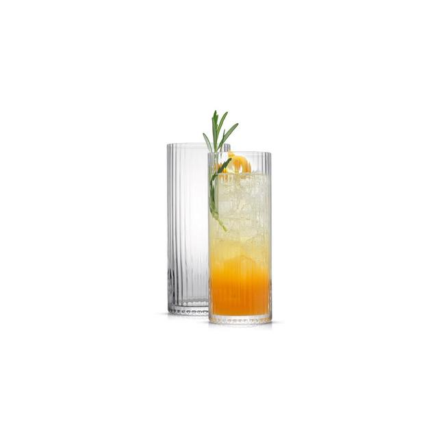 JoyJolt Elle Fluted Highball Juice Tumblers Glass - 16 oz Water Glasses- Set of 2