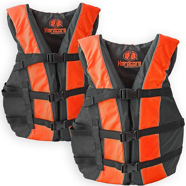 2 Pack Hardcore Adult Life Jacket PFD Type III Coast Guard Ski Vest Neon Orange