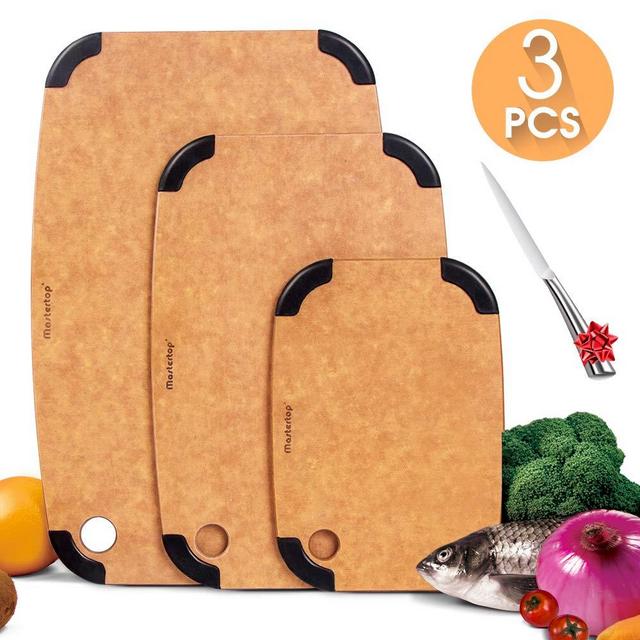 Wood Fiber Cutting Board for Kitchen Dishwasher Safe(3-Piece Set),Eco-Friendly,Non-Slip,Non-Porous,BPA Free,Large:15.7x10.2-inch,Medium:12.8x8.4-inch, Small:9.3x6.5-inch