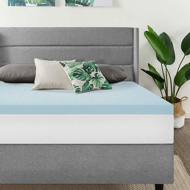 Best Price Mattress Short Queen Mattress Topper - 1.5 Inch Gel Memory Foam Bed Topper with Cooling Mattress Pad, Short Queen Size,BPP-GM-1.5SQ,Blue