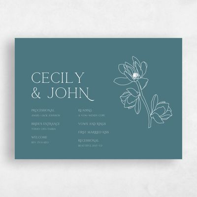 Grayed Teal, Green Wedding Program - Alameda