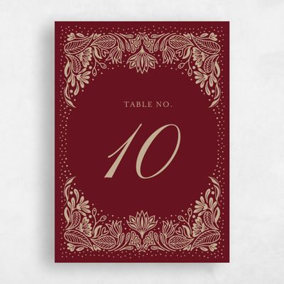 Dark Burgundy, Red Wedding Table Number - Taneja