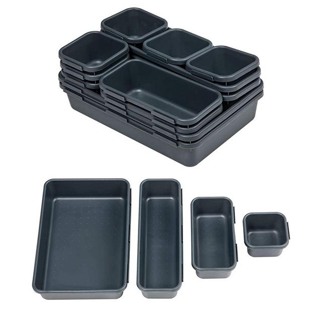 BYCY Set of 12 Drawer Organizers 4 Different Size Interlocking Drawer Organizer Bin Pack for Office Bedroom
