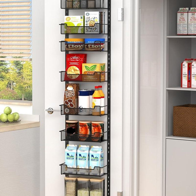 VyGrow 12.3" W Narrow Over the Door Pantry Organizer, 8-Tier Over the Door Organizer with Adjustable Basket, Pantry Door Organization for Pantry Kitchen Storage Room Spice Rack, Black