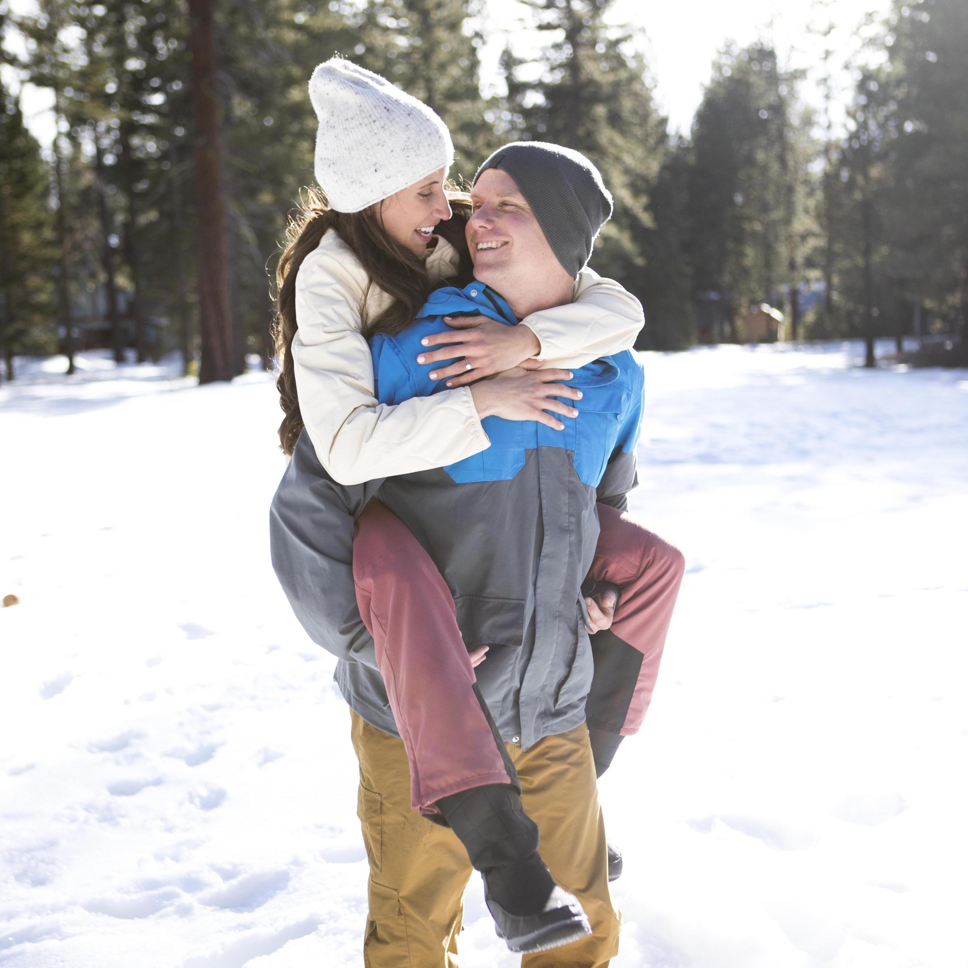 Some of our favorites from our engagement photo session at Skylandia Beach in North Lake Tahoe in March 2021!