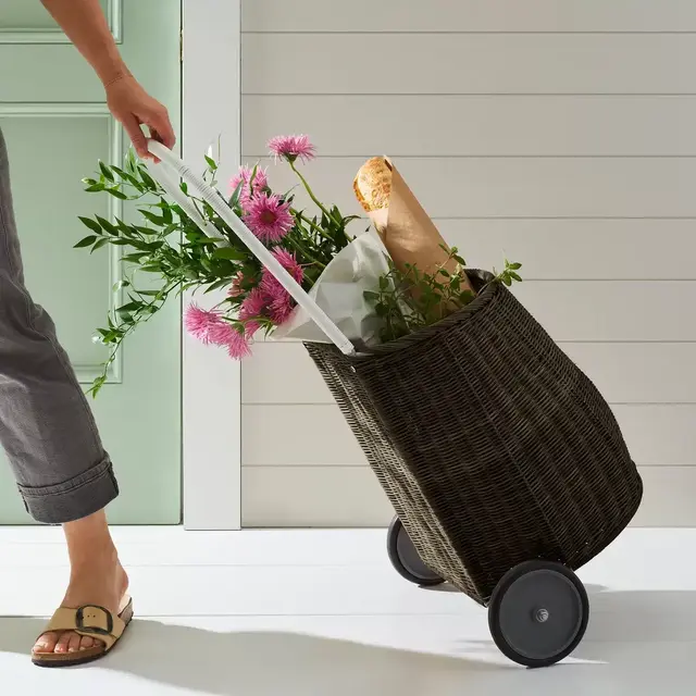 Rattan Big Luggy Rolling Market Cart