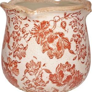 Country Farmhouse Planters for Spring Decor, 6.11 Inch Vintage Distressed Ceramic Plant Pot with Drainage for Indoor Plants, Terracotta Pots & Italian Tuscan Decor, Gardening Gifts (Red Flower)