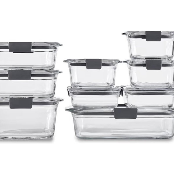 Rubbermaid Brilliance Glass Food Storage Containers, Assorted Sizes, Set of 9, BPA-Free, Leak-Proof, Clear