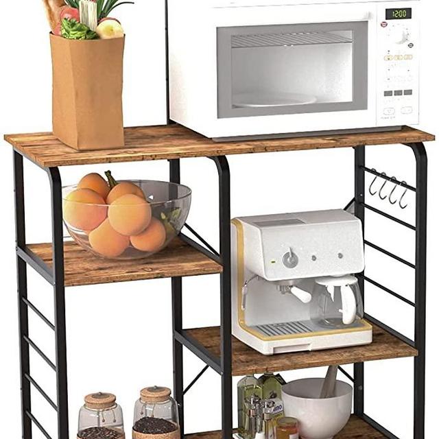 soges Multi-Functional Kitchen Baker's Rack Utility Microwave Oven Stand Storage Cart Workstation Shelf Microwave Cart, Rustic Brown 172-FG