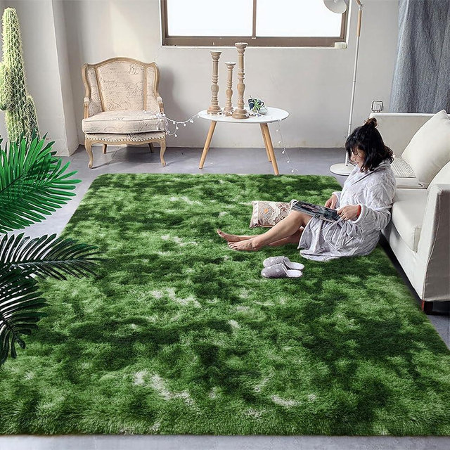 DweIke Fluffy Modern Area Rugs for Living Room Bedroom, 4x6 ft Plush High Pile Dark Green Rug for Kids Girls Room Nursery Home Decor, Upgrade Non-Slip Girls Bedroom Soft Indoor Rug, Dark Green