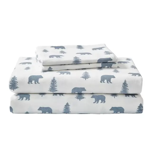 Eddie Bauer® Bears and Trees Cotton Flannel Queen Sheet Set Blue/White