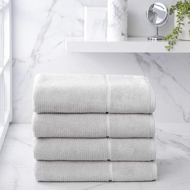 Welhome Anderson Luxurious 100% Turkish Cotton 4 Piece Towel Set (Silver) - Ultrasoft - Heavyweight & Super Absorbent - Hotel & Spa Bathroom Towel Collection - 600 GSM