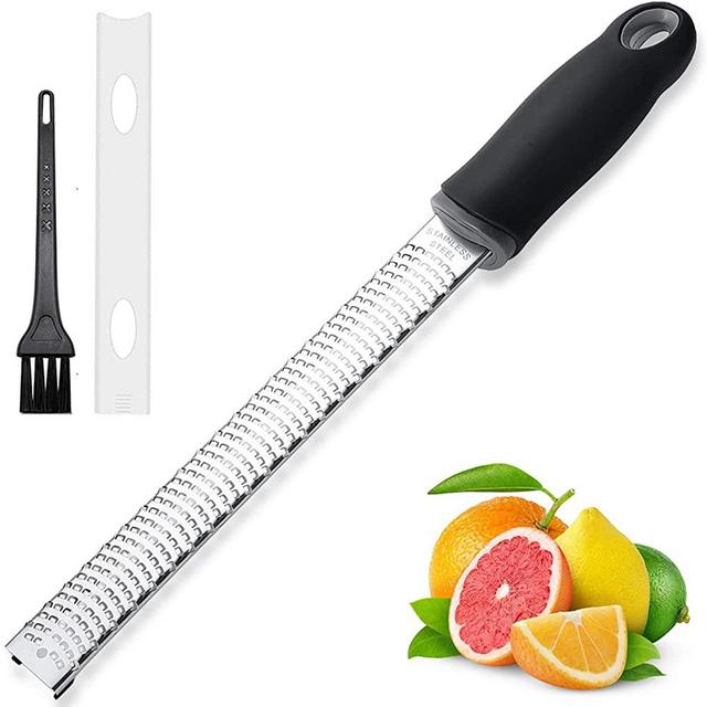Citrus Lemon Zester, Cheese Grater Stainless Steel for Parmesan, Chocolate, Fruits, Ginger, Garlic, Veggies, Fine Zesters Graters with Non-slip Grip Handle for Kitchen (Black)