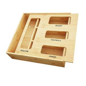SpaceAid SpaceAid Bag Storage Organizer for Kitchen Drawer, Bamboo Organizer, Compatible with Gallon, Quart, Sandwich and Snack Variety Size Bag (1 Box 4 Slots)