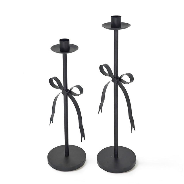 Remenna Black Taper Candle Holder Set of 2-Metal Bow Candle Sticks Holder Decor,Modern Tall Candle Holder,Decorative Candlesticks for Fireplace, Wedding, Holiday & Christmas
