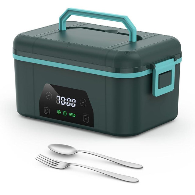 BOSPEWTSE Cordless Electric Lunch Box for Adults, Heated Lunch Box Battery Powered with Automatic Heating, 44oz/1.3L Container with Insulated Bag for Office Car Outdoor