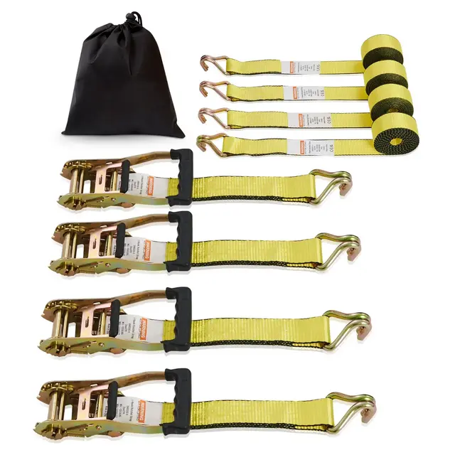 VEVOR Ratchet Tie Down Straps , 5000 lb Break Strength, Double J Hook Includes 4 Premium 2" x 15' Rachet Tie Downs with Padded Handles, Yellow