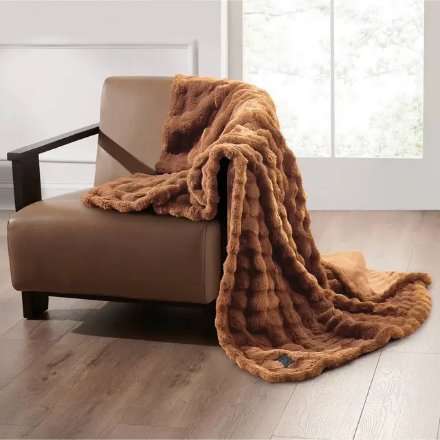 Brookstone Heated Oversized Textured Faux Fur Throw Copper