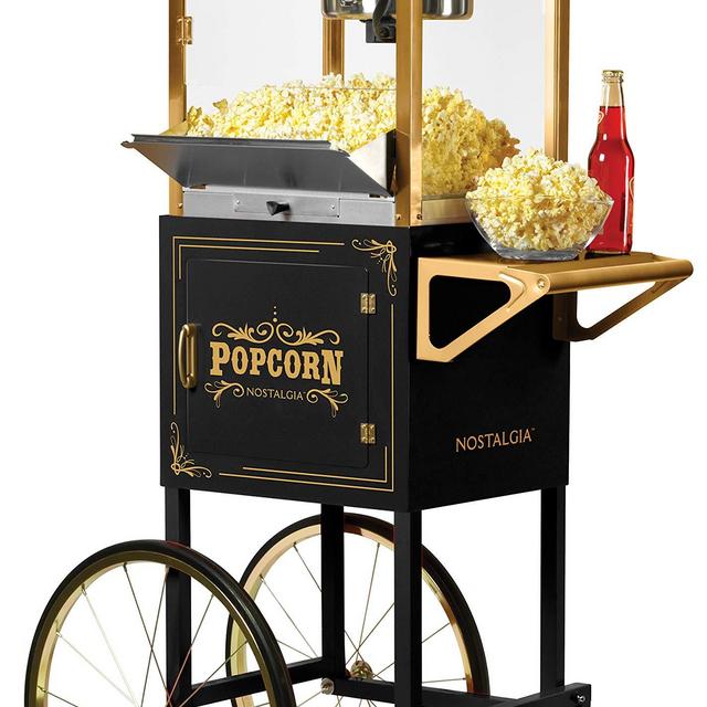 Nostalgia CCP1000BLK Vintage 10-Ounce Professional Popcorn and Concession Cart, 59 Inches Tall, Makes 40 Cups of Popcorn, Kernel Measuring Cup, Oil Measuring Spoon and Scoop, 19-Inch Wheels - Black