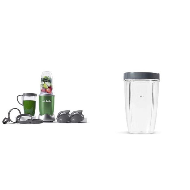 NutriBullet NB9-1301G Pro 13 Pcs Clover Green, 900W & 24 Ounce Tall Cup with Standard Lip Ring, Clear/Gray