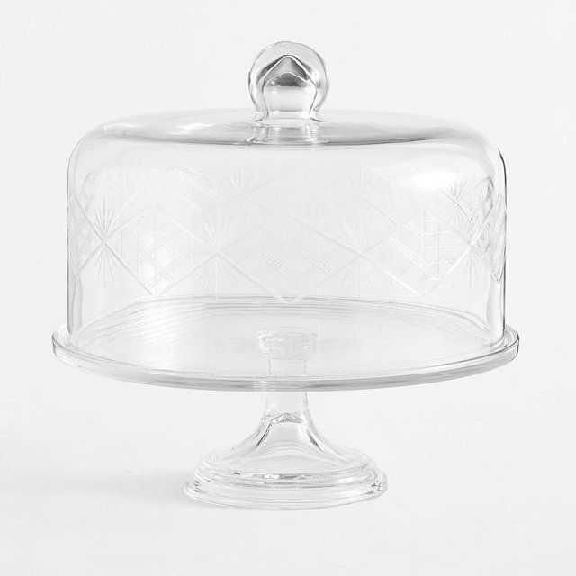 Antique Cut Glass Cake Dome & Stand - Clear