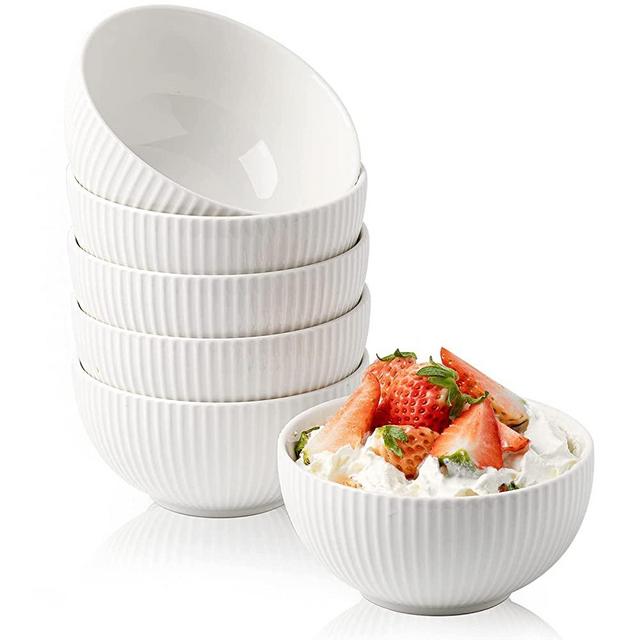 Getstar Dessert Bowls, Small Porcelain Bowl Set (6 Pcs, 4.5 inch & 10 oz), Microwavable, Dishwasher & Freezer Safe Small Bowls for Ice Cream, Side Dishes, Snacks & Desserts, Set of 6 (White)