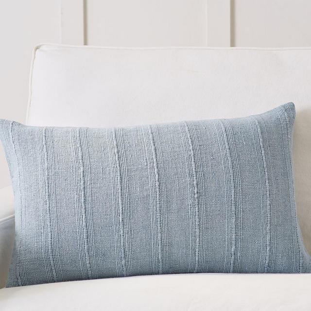 Relaxed Striped Lumbar Pillow Cover, 16 x 26", Chambray
