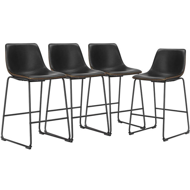 JHK 26 inch Counter Height Stools Set of 4 Modern Faux Leather High barstools with Back and Metal Leg, Bar Chairs for Kitchen lsland, Black, 4 Pcs 26