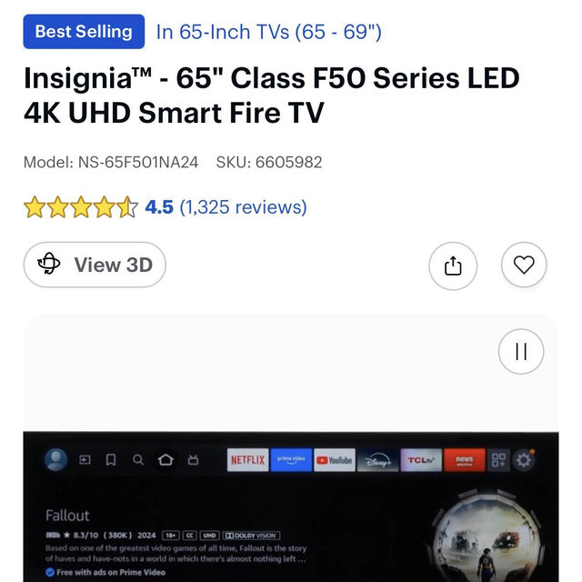 Insignia™ - 65" Class F50 Series LED 4K UHD Smart Fire TV
