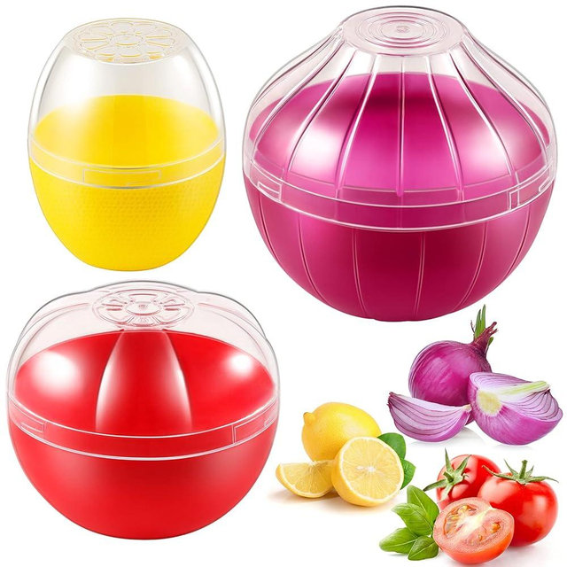 Babudeer Vegetable and Fruit Storage Containers for Fridge, 3 Pieces BPA Free Reusable Food Saver - Tomato, Lemon, Onion Keeper Holder - Refrigerator Vegetable Crisper for Keeping Food Fresh Longer
