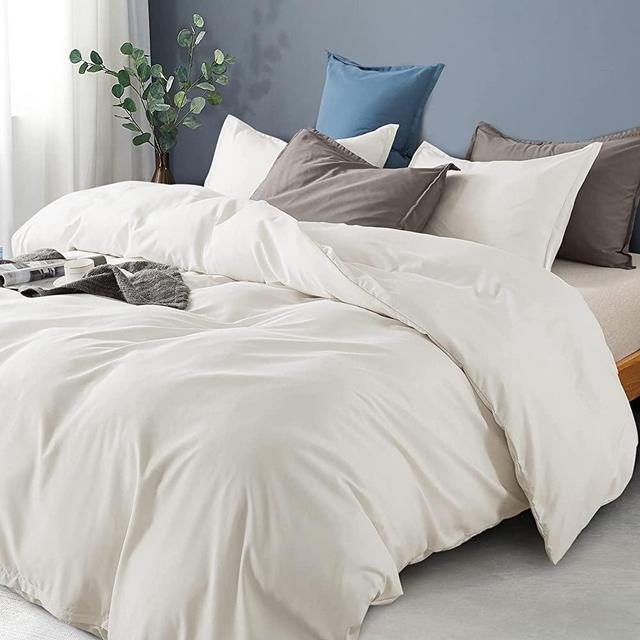 KINMEROOM Off White Ivory Duvet Cover Super King Size-Ultra Soft and Breathable 3 Pieces Bedding Duvet Cover Set with Zipper Closure-1 Duvet Cover and 2 Pillow Shams(116*98",Off White,Ivory)