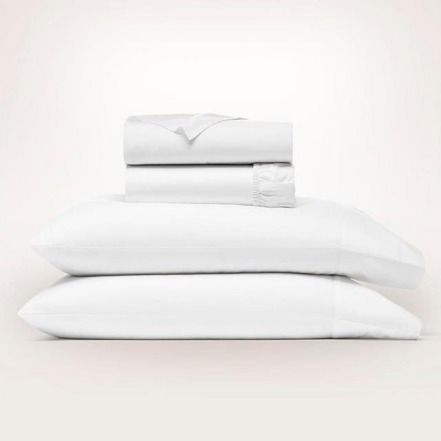 BOLL & BRANCH Percale Hemmed Sheet Set – 100% Organic Cotton – 1 Flat Sheet, 1 Fitted Sheet and 2 Pillowcases from Luxury Threads – Smooth, Breathable Cooling Weave, White, King