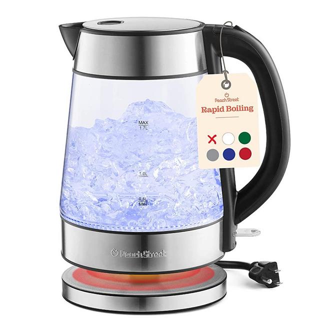 Speed-Boil Water Electric Kettle, 1.7L 1500W, Coffee & Tea Kettle Borosilicate Glass, Wide Opening, Auto Shut-Off, Cool Touch Handle, LED Light. 360° Rotation, Boil Dry Protection