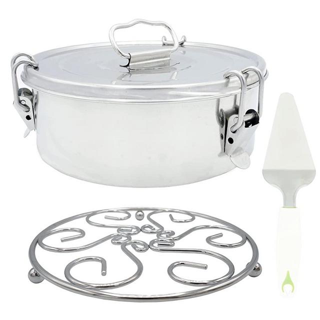 Flan mold flanera with lid stainless steel come with spatula and chrome silver rack, 1.5 qt plus convenient handle, Compatible with Instant Pot 6 qt