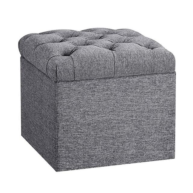 JOMEED 17 Inches Storage Ottoman, Linen Fabric Footstool Ottoman, Ottoman with Storage for Bedroom, Living Room, Button Tufted, No Assembly Required