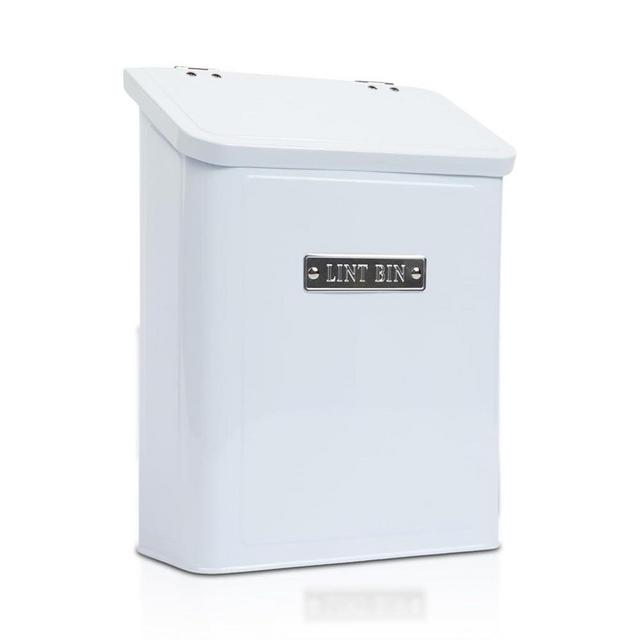 Embossed Magnetic Lint Bin For Laundry Room | Modern Farmhouse Laundry Lint Bin | Lint Trash Can For Laundry Room | White Lint Bin For Laundry Room Magnetic | Space Saving Storage Laundry Bin with Lid