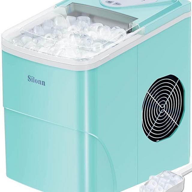 Silonn Ice Makers Countertop, 9 Cubes Ready in 6 Mins, 26lbs in 24Hrs, Self-Cleaning Ice Machine with Ice Scoop and Basket, 2 Sizes of Bullet Ice for Home Kitchen Office Bar Party