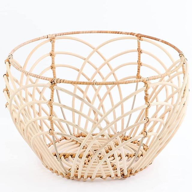 YRMT Rattan Fruit Basket Bowl for Kitchen Counter Oval Natural Fruit Basket Serving Bowl for Fruits,Veggies,Bread,Snack