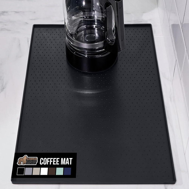 GORILLA GRIP Silicone Coffee Mat, Espresso Machine Bar Accessories, Keep Kitchen Counters Clean, Stays in Place, Waterproof and Heat Resistant Dish Drying Mats, Home Decor Essentials, 11.5x18.6, Black