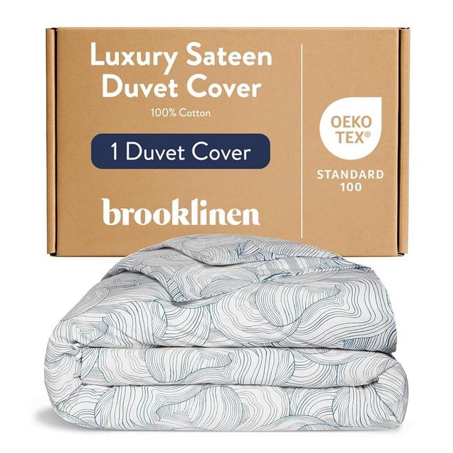 Brooklinen Luxury Sateen Duvet Cover - 100% Cotton, King/California King Size in Oyster Blue with Extra-Long Corner Ties and Button Closure - Best King/Cali King Duvet Covers